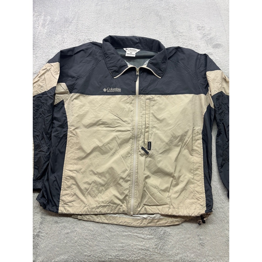 Columbia Sportswear Company Men's‎ XL Black Tan Packable Windbreaker Jacket Y2K